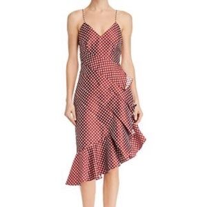 KEEPSAKE THE LABEL Sleeveless Polka Dot Asymmetrical Ruffle Crimson Dress Size S